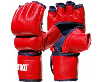Перчатки бокс ПК5 с открытым пальцем красные кожа